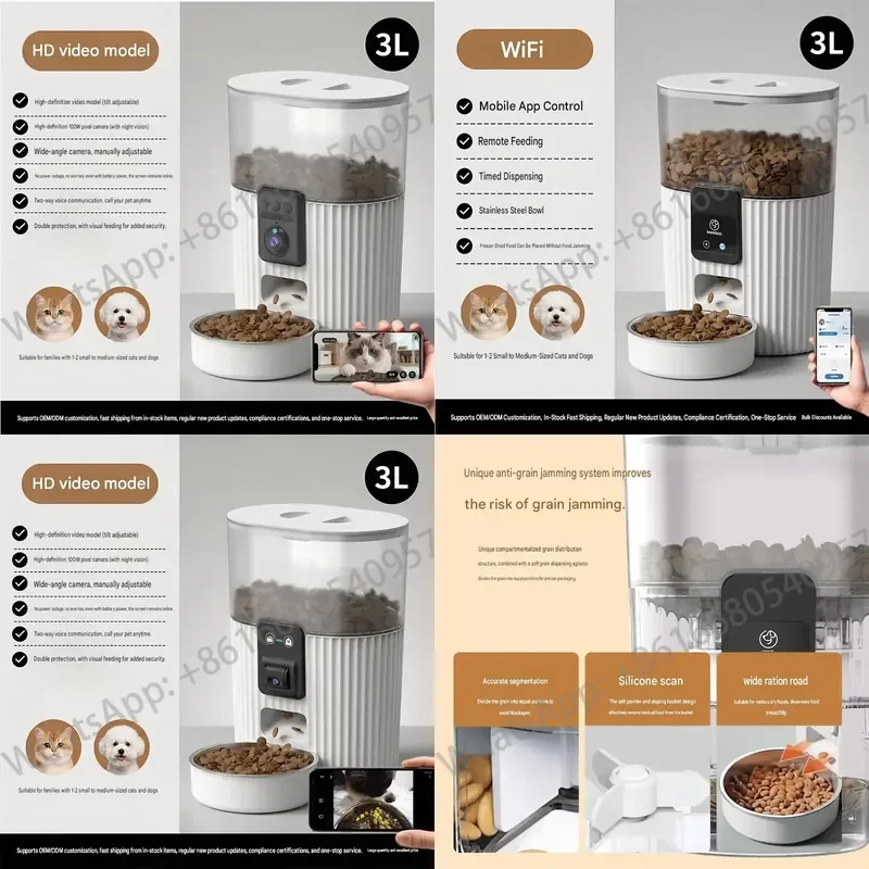 3L Capacity WiFi Smart Pet Feeder Built-in Camera APP Remote Timed Feeding Auto Dry Food Dispenser for Cats Dogs OEM ODM