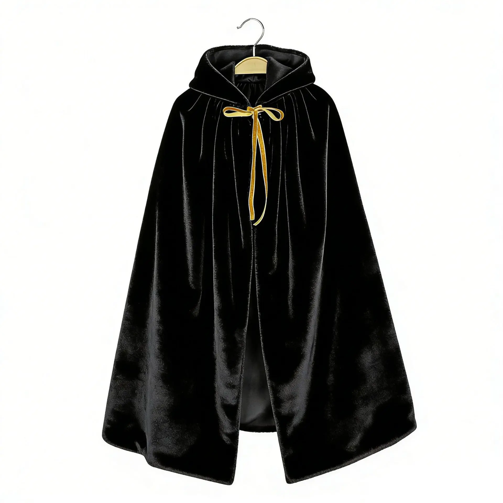 Kids Halloween Carnival Party Stage Performance Multiple Colors Comfortable Velvet Fabric Medieval Hooded Cloak Gold Drawstring