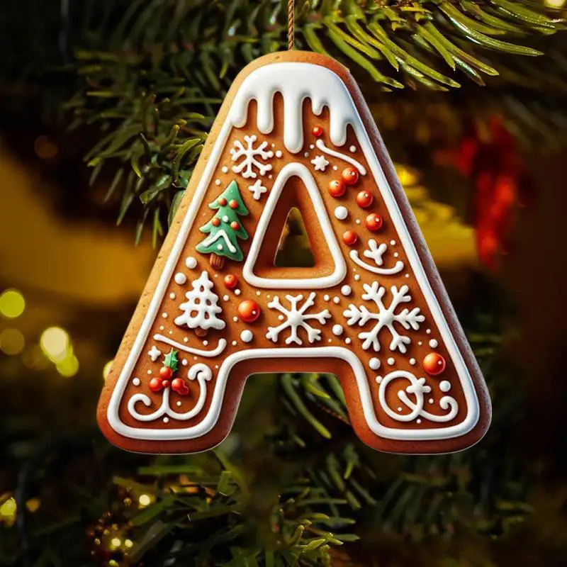 26 letras decoración de árbol de Navidad adorno de letras del alfabeto de pan de jengibre plano a 2D acrílico A Z adornos de decoración Y2M8