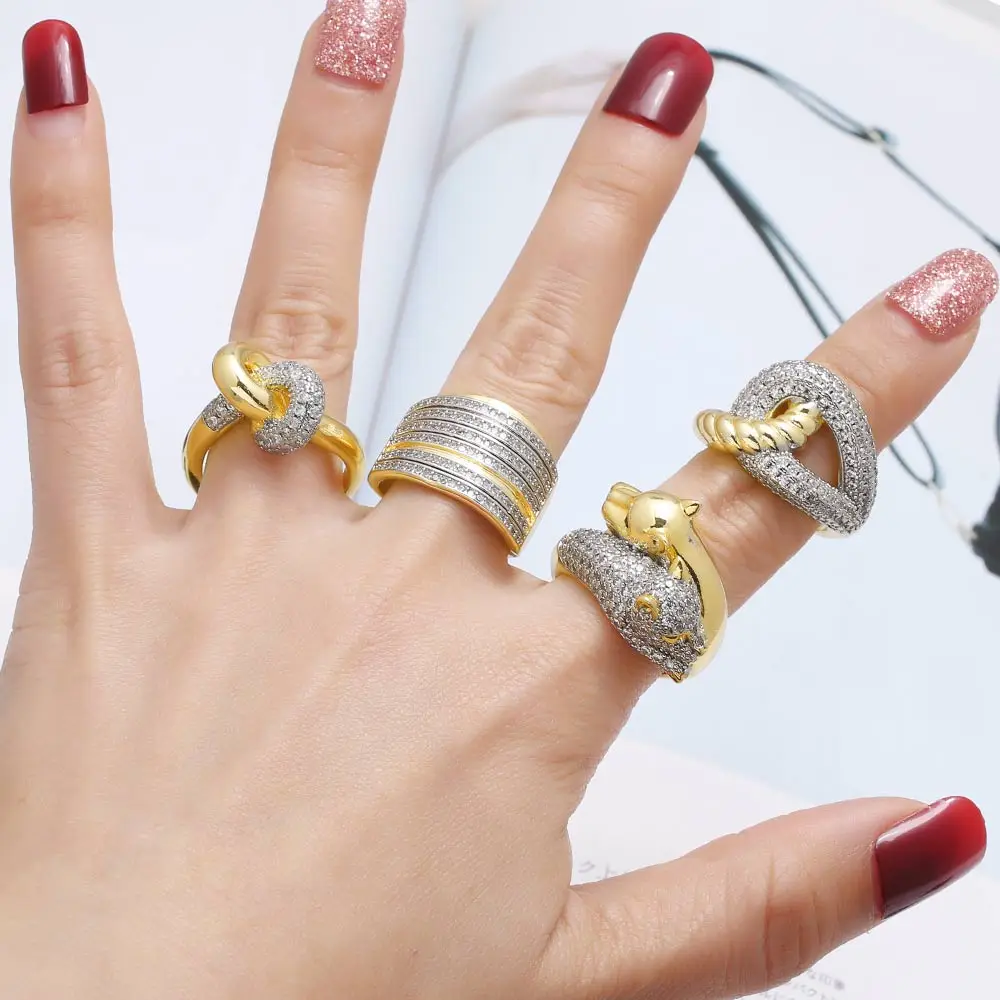 OCESRIO Fashion White Crystal Leopard Statement Rings for Women Copper Gold Plated Crossover Open Ring Jewelry Gift rigs89