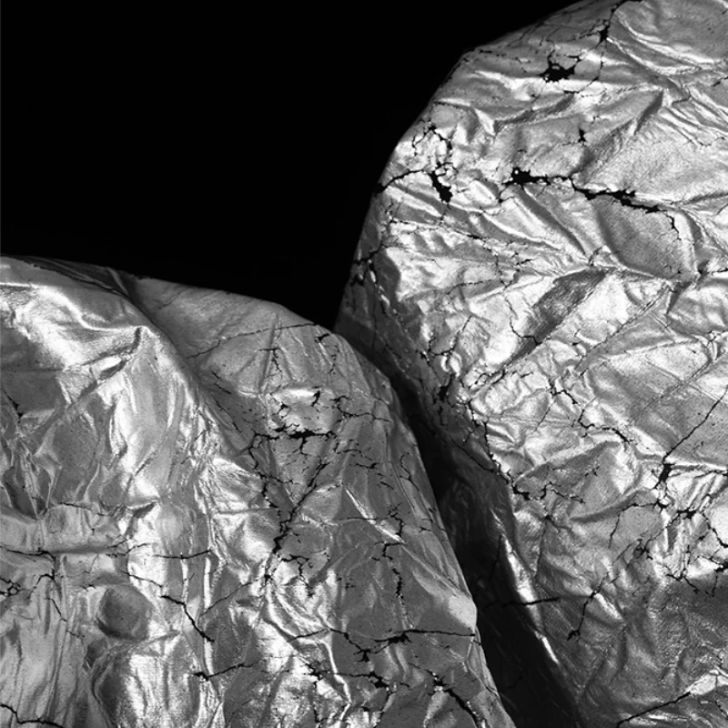 Silver Black Coating Crumpled Wrinkled Cracked Rock Patterned Vintage Texture Wide and Thick Fabric for Clothing Creation