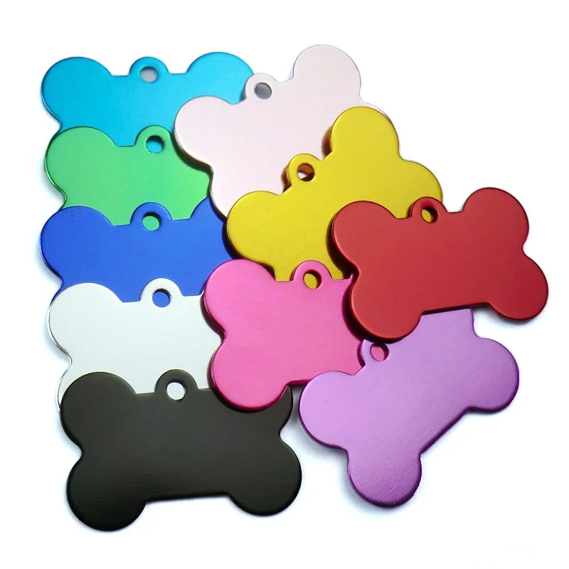 Etiqueta de aluminio anodizado para identificación de perro, etiqueta personalizada para Collar de perro, grabado personalizado, 100 unidades