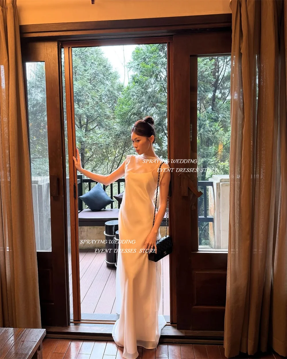 SPRAYING High Neck Sleeveless Wedding Dress Elegant Ivory Organza Bridal Gowns Floor Length Engagement Party Customized 2025