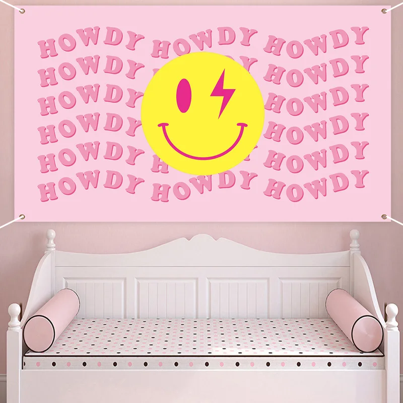 Preppy Cowgirl Party Banner Unique Pastel Howdy Wall Hanging Backdrop for Besties Gathering Photo Props Bedroom Decor Supplies