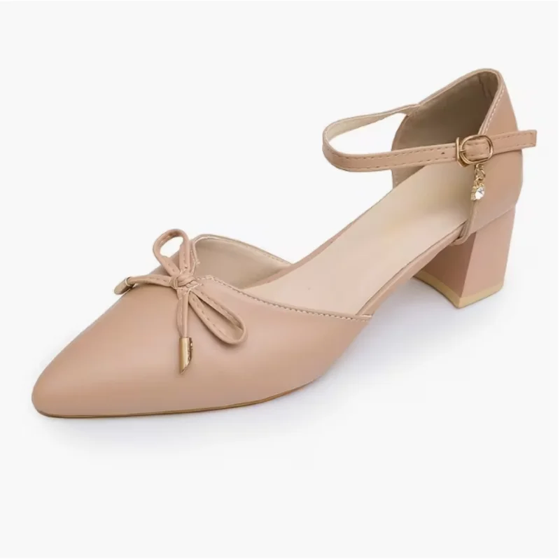 Women's High Heel Sandals Pointed Toe Pumps Bowknot Decoration Chunky Heel Dress Shoes for Office Ladies Party Wedding view 6