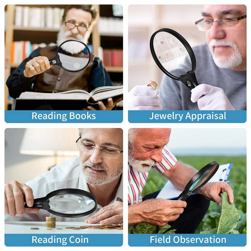 

Efficient 2 Pack 30X 60X 90X Jewelers Loupe Bundle With 10X 20X 45X Large Magnifying Glass With Light Black Plastic For Seniors