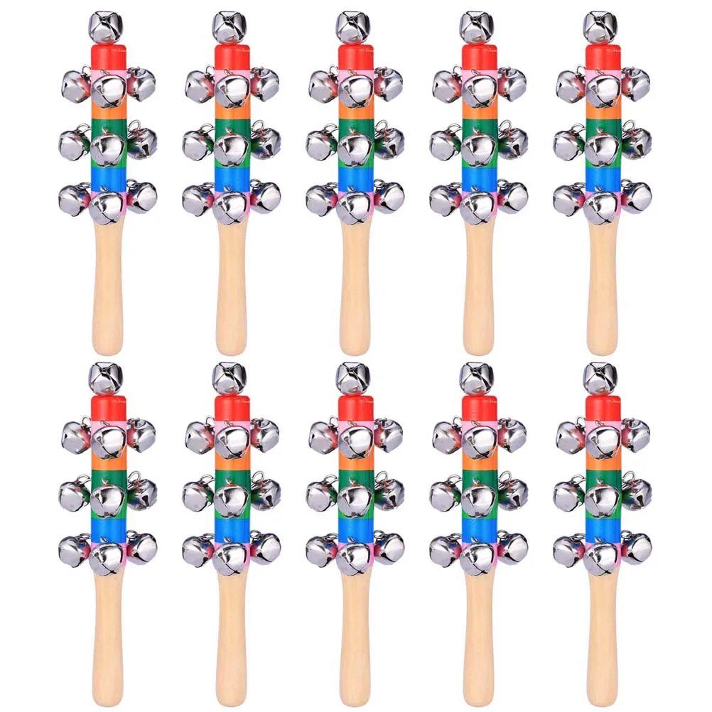 

10pcs Hand Bells Wooden Educational Toys Kids Baby Fun Puzzle Gifts Rattle Toys Auditory Training Cognitive