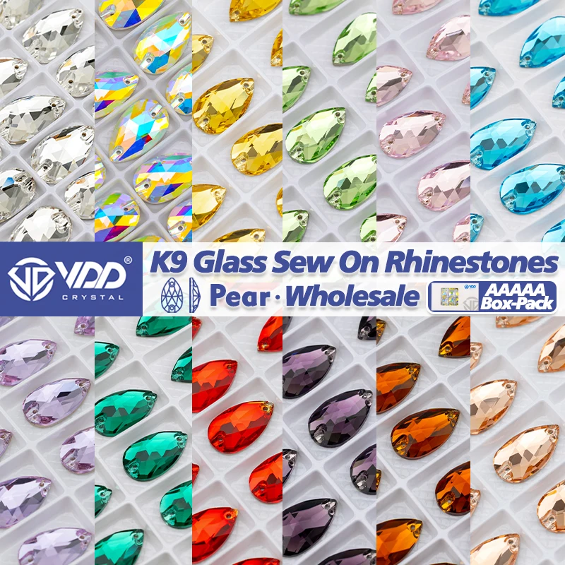 VDD Wholesale Pear Top Quality K9 Glass Sew On Rhinestones Crystal FlatBack Sewing Stones For Garment DIY Clothes Wedding Dress