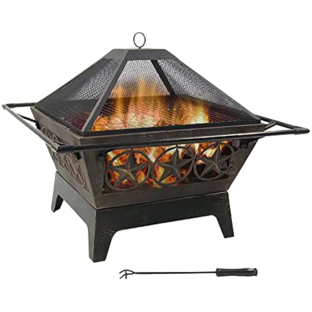 

Northern Galaxy 32-Inch Outdoor Fire Pit with Grill Grate, Spark Screen, and Poker - Heavy-Duty Wood-Burning Fire Pit for Outsi