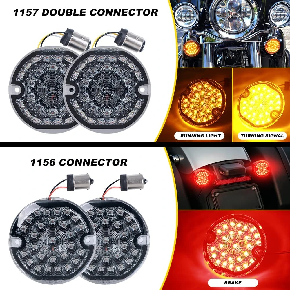 For Harley Road Glide,Road King Classic,Ultra Classic 3 1/4 Inch Front Rear Motorcycle Led Turn Signals Lights,1157 1156 Based