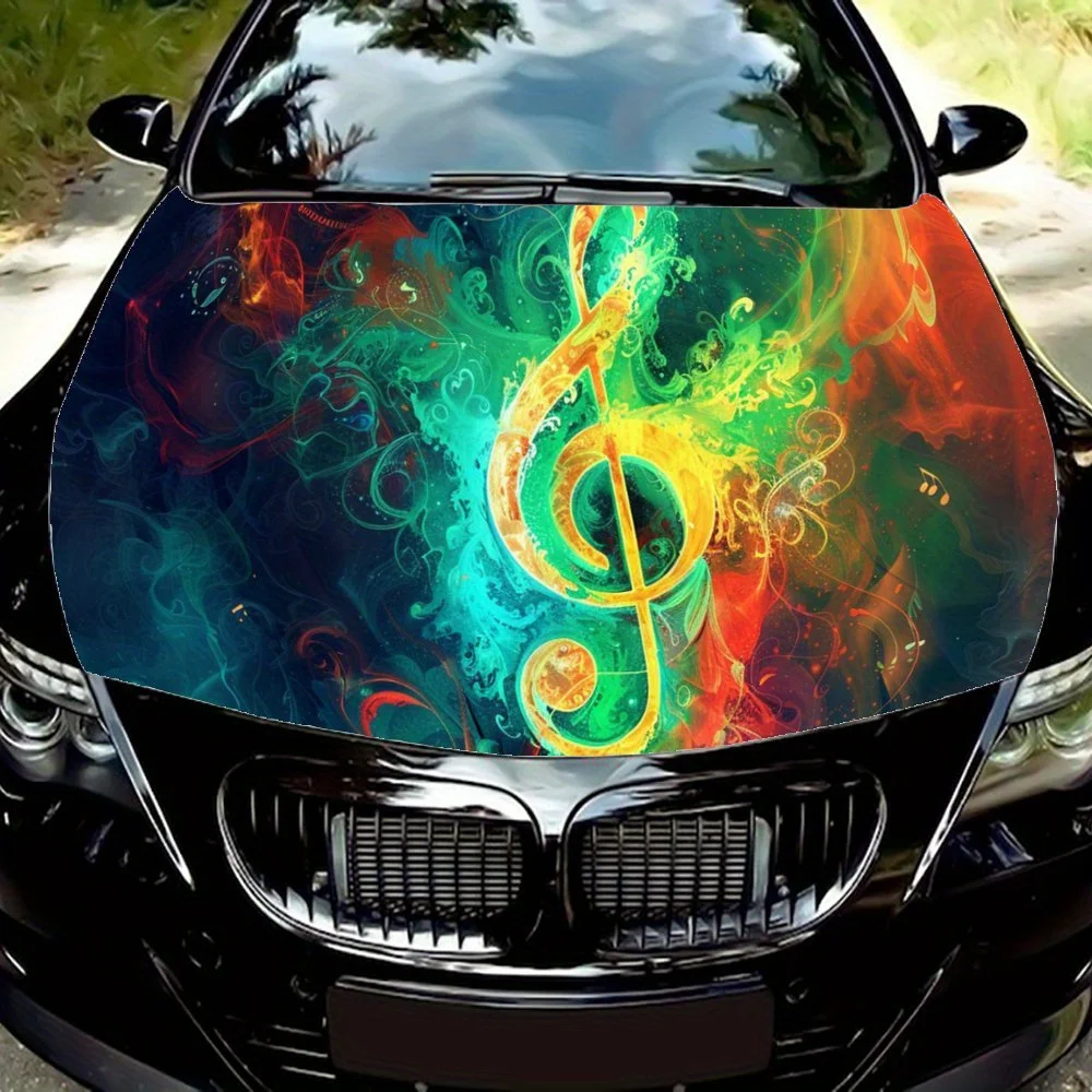 

Groovy Treble Clef Car Hood Decal,Self-Adhesive Waterproof PVC Hood Sticker,Decor Scratch Resistant Protect,Auto Accessories