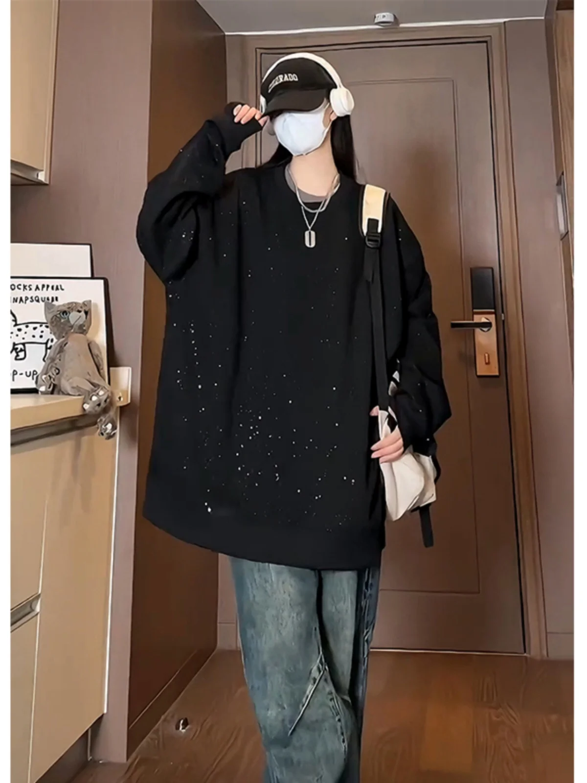 

Мужская толстовка большого размера с круглым вырезом, осенне-зимняя, новая, с принтом звезд, верхняя одежда для пар, топ