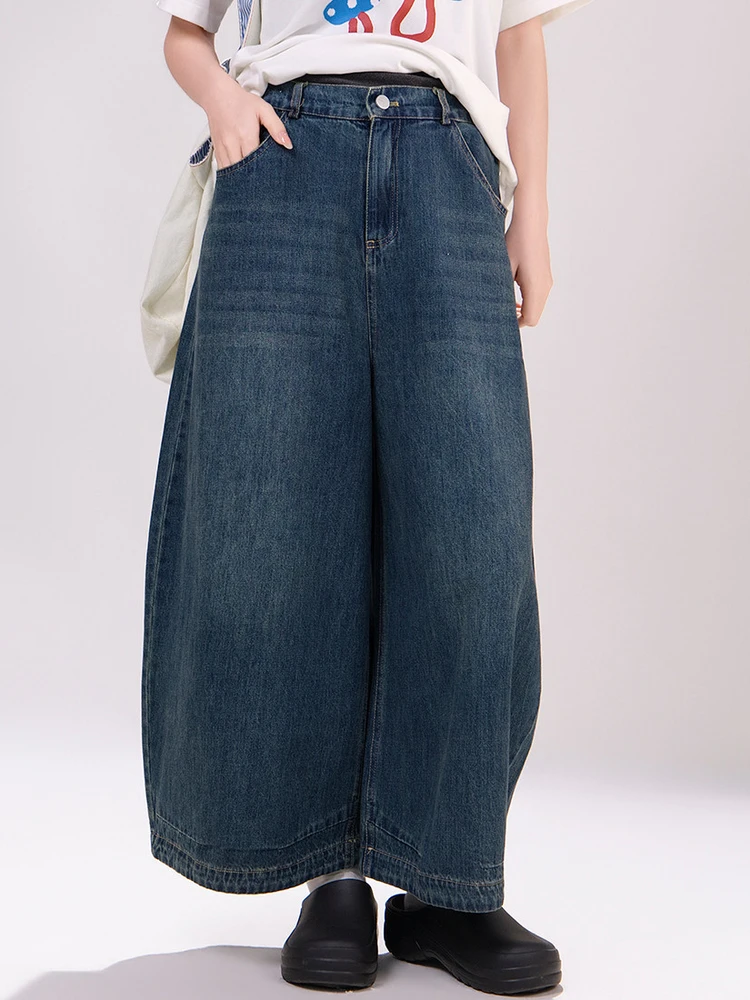 

Loose Wide Leg Denim Jeans Women's High Waist Retro Nine Points Cotton Pants Pear Shape Thankful Pants Spring Seasonal Wear