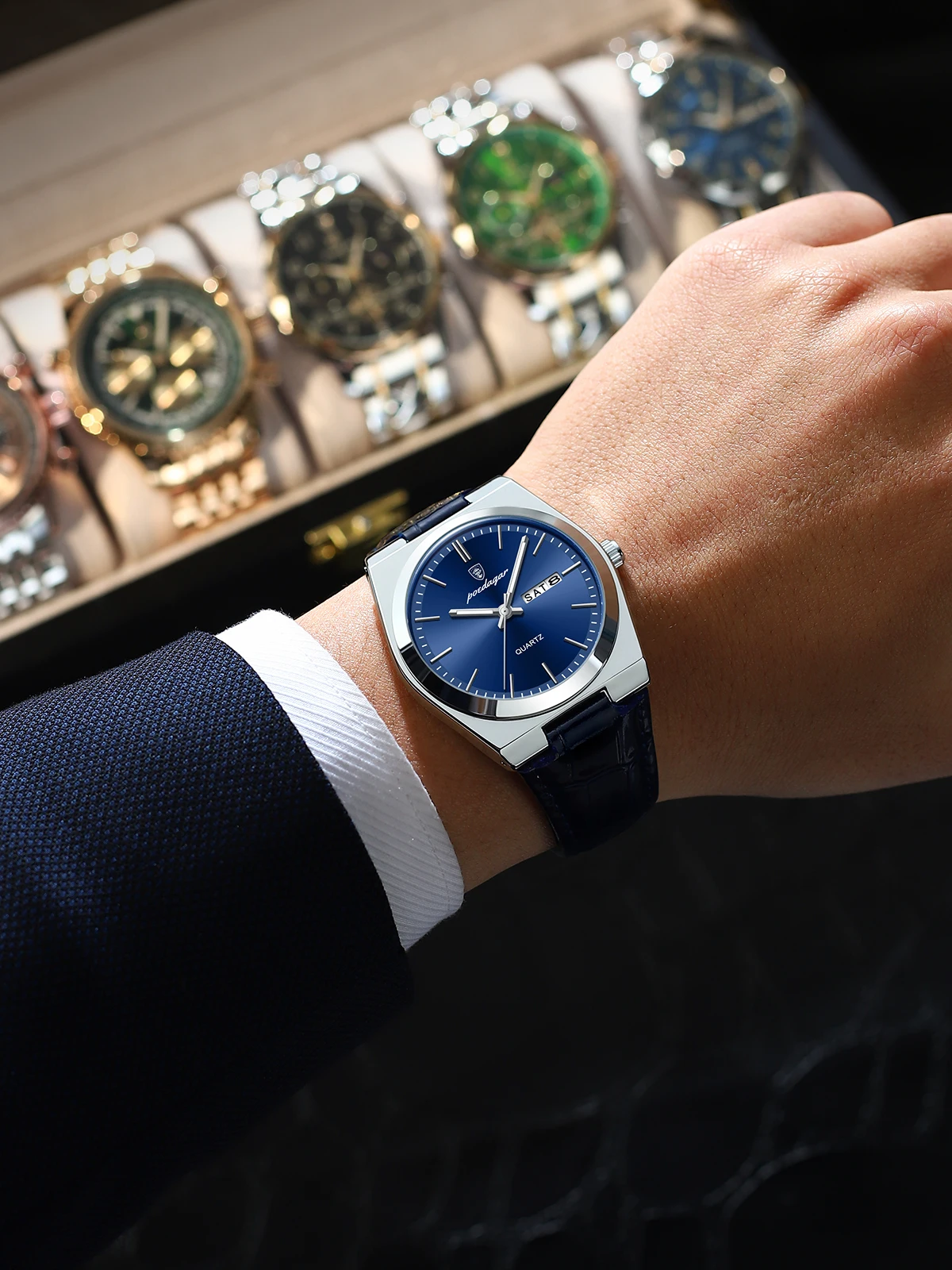 POEDAGAR ساعة فاخرة للرجال العسكرية جلدية رجل ساعة اليد كوارتز ساعة مقاوم للماء مضيئة تاريخ الأسبوع ساعات رجالية Reloj + صندوق #6