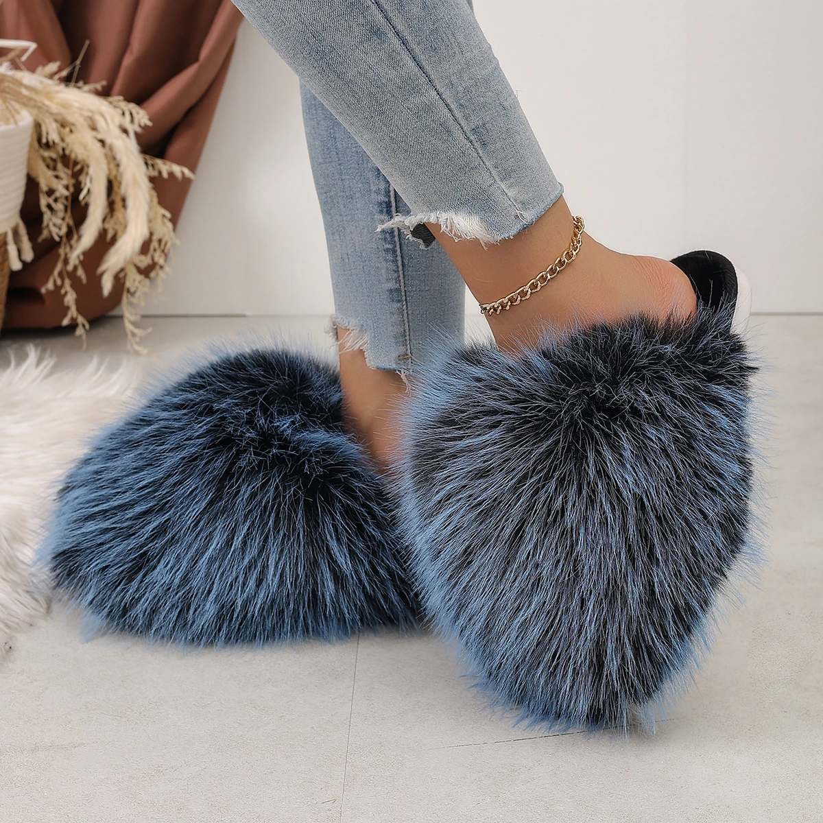 Women Autumn Winter Furry Fur  - Fluffy Fur Slipper 评论和价格