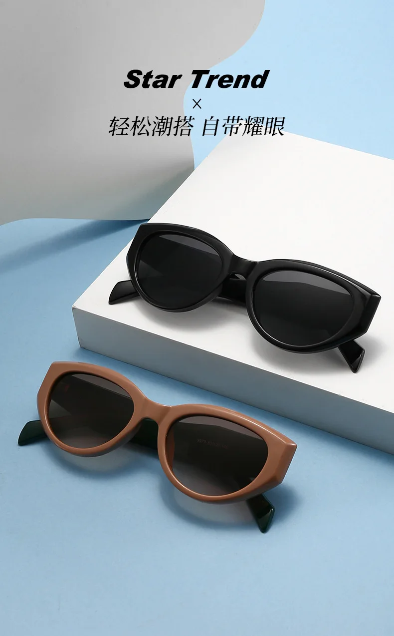 Trendy Beliebte Cat Eye Sonnenbrille Weiblich Männlich Luxus Marke Designer Brillen Outdoor Fahren Reise Schatten Unisex UV400 Lentes – Detail 4