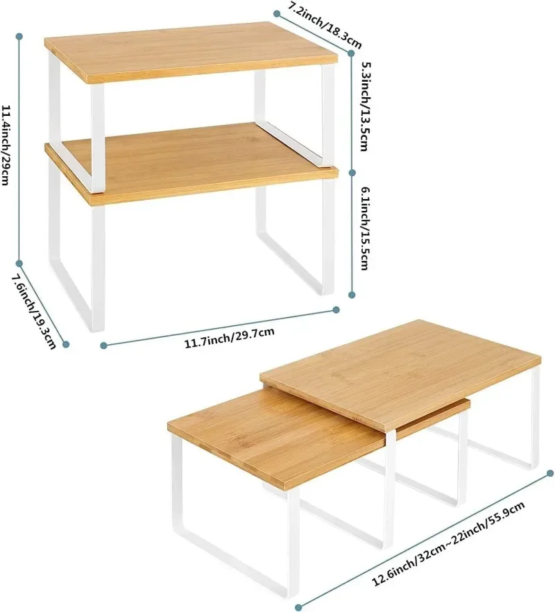 Double-Tiered Wooden Desktop Organizer Cabinet Rack for Home for Cross-Border Living Room Kitchen Storage Spice Rack Use