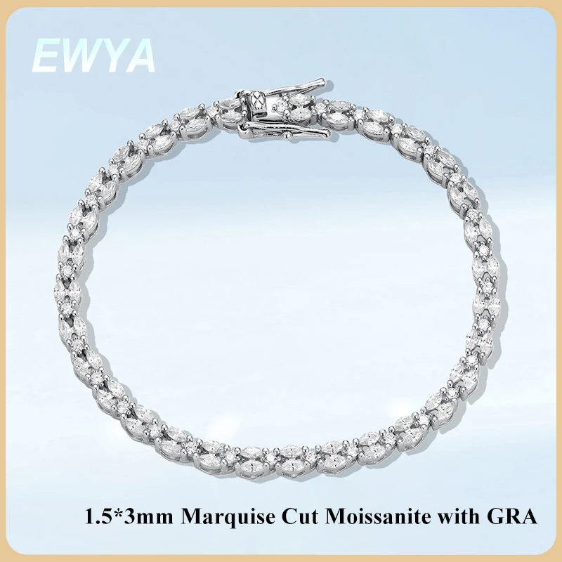 

EWYA 1,5*3 мм теннисный браслет с муассанитом огранки маркизы GRA сертифицированный серебро 925 пробы браслеты с тестовыми звеньями для женщин и мужчин