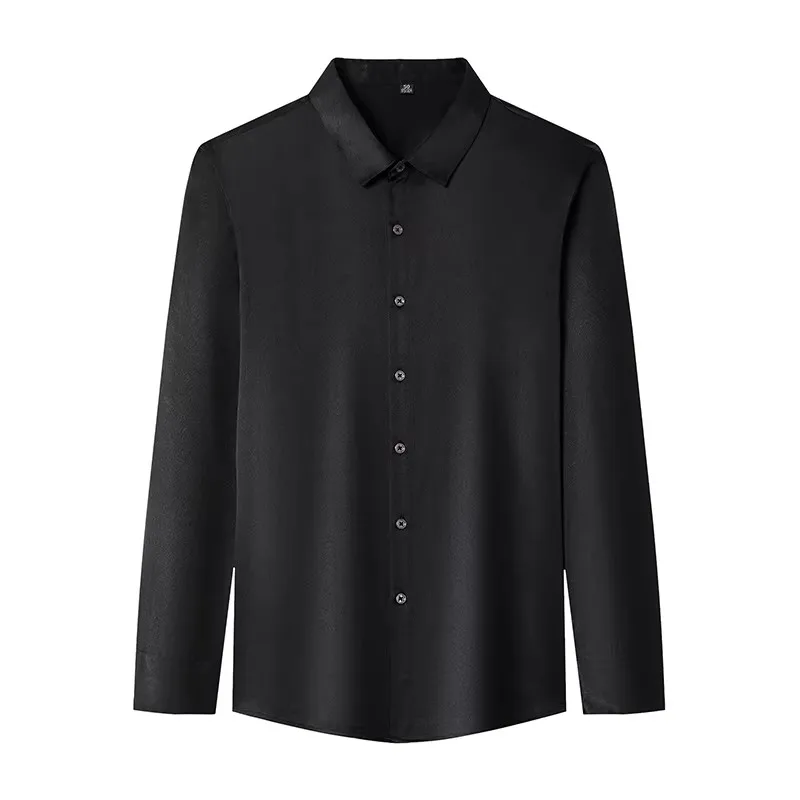 

Шелковые 93% содержит черные рубашки для мужчин с длинным рукавом премиум-класса, повседневные летние прохладочные, приятные для кожи, качественные, модные, Camisas De Hombre