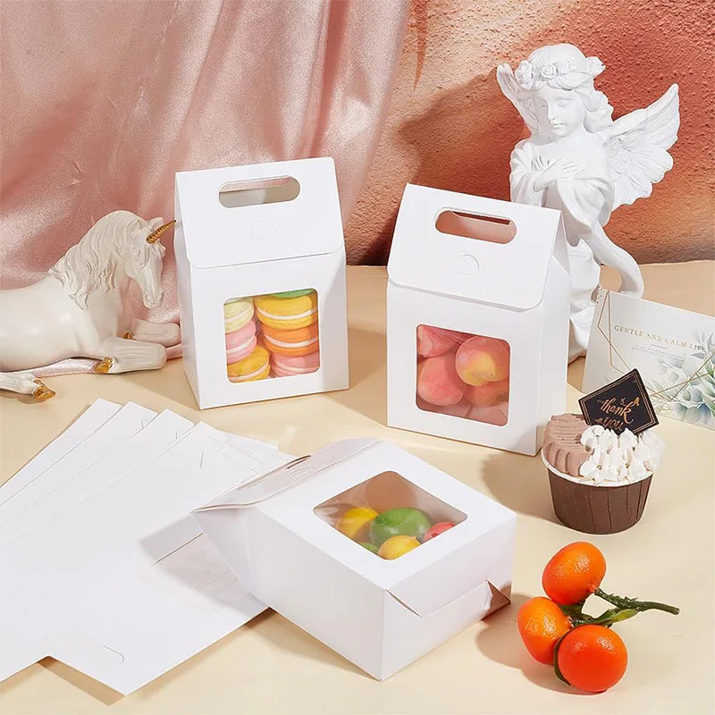 6/12 Kraftpapierboxen, Geschenkboxen mit Fenster, Faltbare Kartonboxen mit Griffen, Party-Geschenkboxen, Festivallieferungen – Detail 5