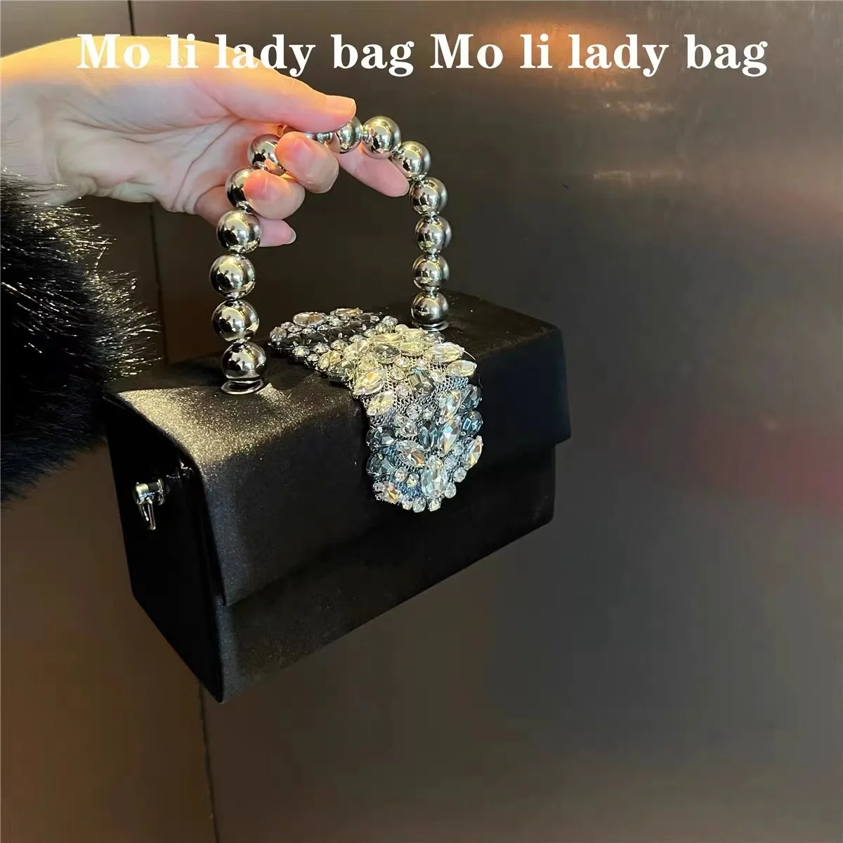 Women Satin Handbag Luxury Square Bag Crystal Shiny Rhinestones Diamond Evening Bag Wedding Party Clutch Purse Crossbody Bag