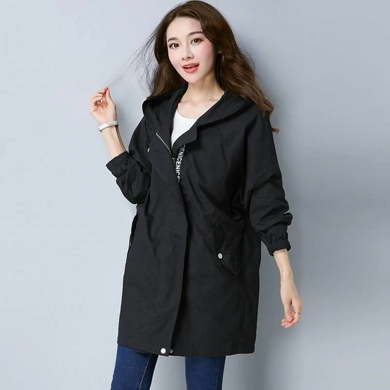 2024 Spring Trench Coat Women\'s Outerwear Loose 5XL Print Zipper Overcoat Double Layer Lining Windbreaker Female Casual Outwear