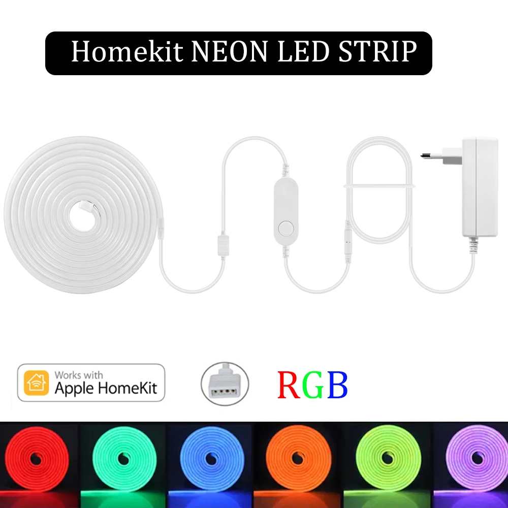 

Homekit WiFi Neon RGB LED Strip 1m 2m 3m 4m 5m Waterproof Tube Dimmable Soft Lighting DC12V Power Adapter Kit Siri Voice Control