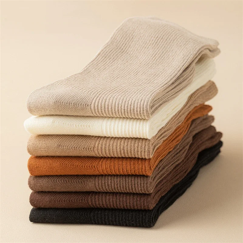 Women's Cotton Socks New Autumn Casual Simple Solid Color Winter Warm Socks For Women Korean Style Middle Tube Girls Pile Socks image 5