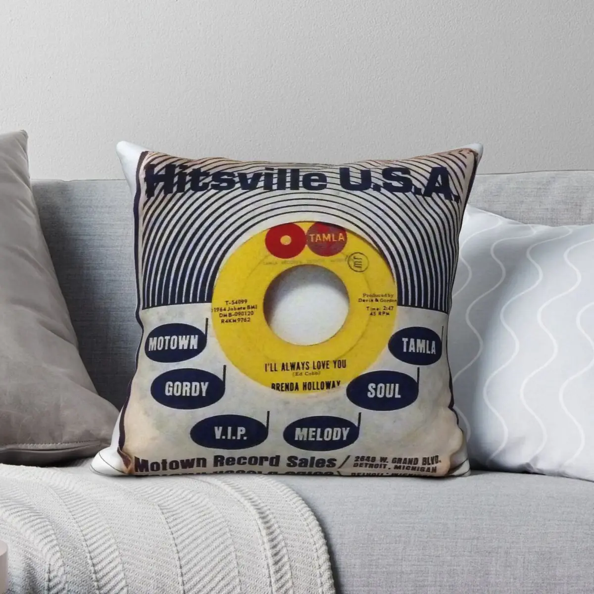 

Hitsville USA Motown Tamla Square Pillowcase Polyester Linen Velvet Pattern Zip Decorative Sofa Cushion Case