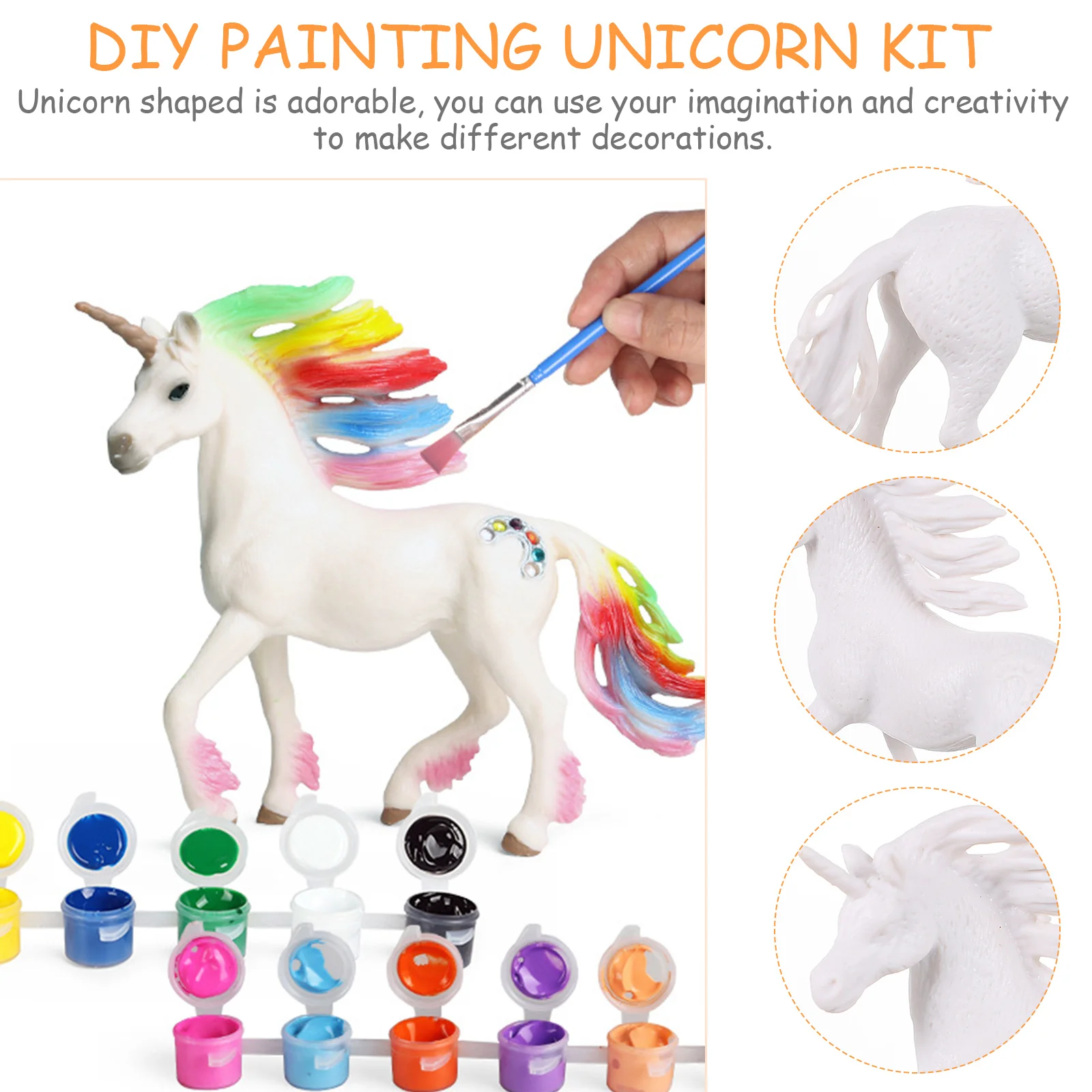 4 Pcs Coloring White Embryo Toys for Girls Unicorn Painting Kit Party Supplies Your Own Sucker DIY Mold Plastic Child