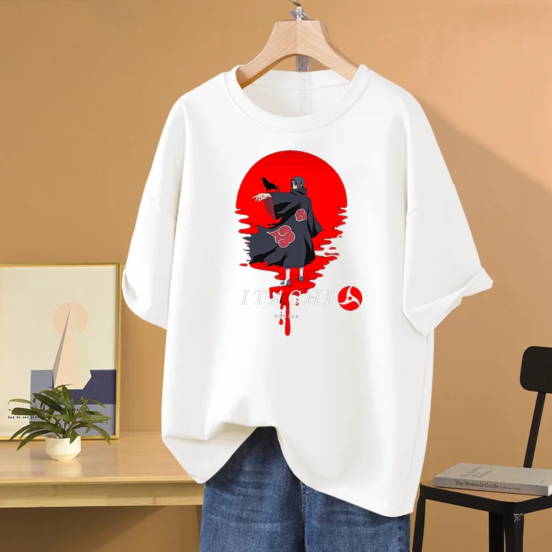 Homens e Mulheres Naruto Anime Estampado T-shirt, Uchiha Itachi, Lazer, Esportes, Rua, Casal, Estudante