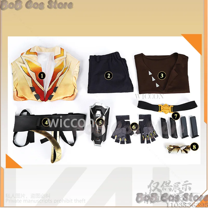 Tejo Cosplay Game VALORANT Anime Clothes Sexy Orange Deep V Shirt Pant Summer Sunglasses Cool Daddy Tejo Suit Man Cos Customized