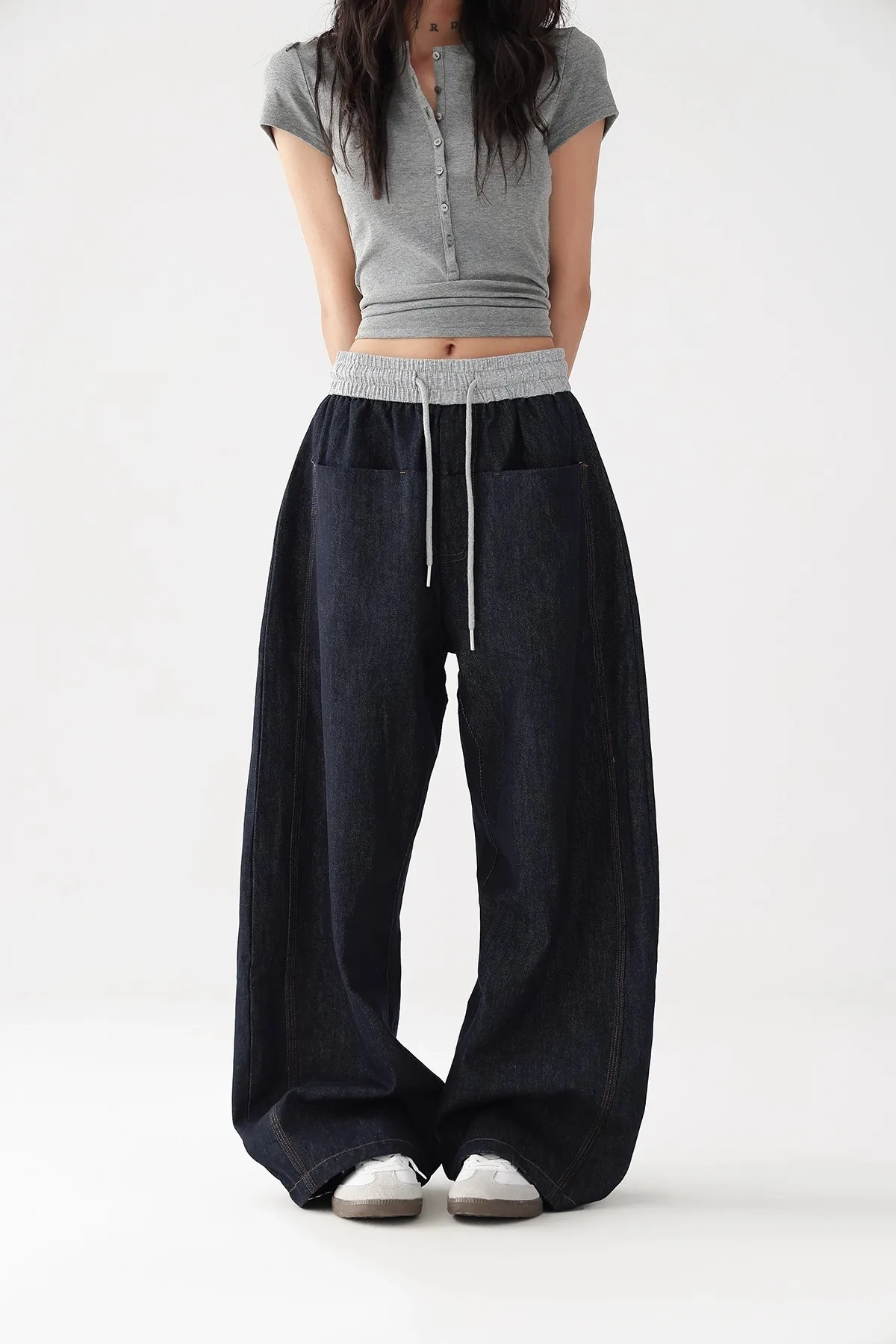 مرونة الخصر المرأة الجينز Harajuku خمر BF نمط الشارع الشهير كل مباراة فضفاضة موضة فام واسعة الساق سراويل جينز