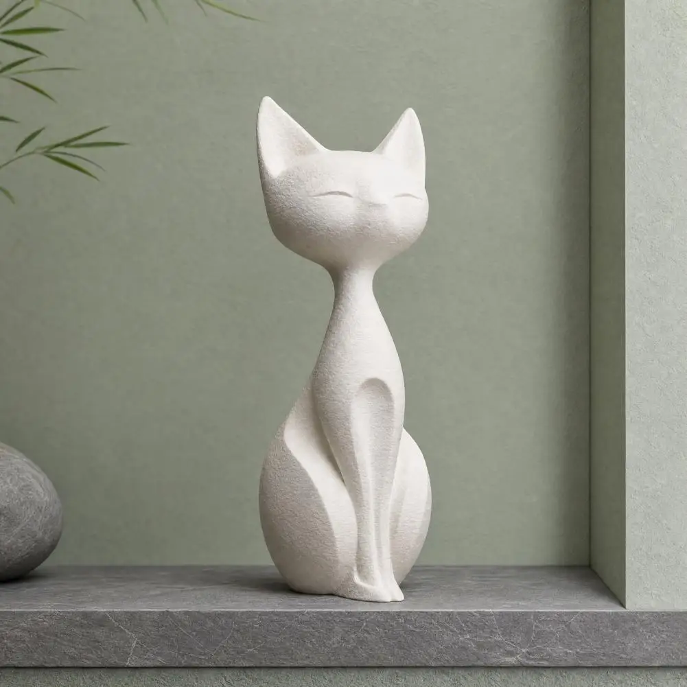 2026 3D Printed Cat Figurines, Matte White Ornaments, Nordic Style Cat Statue, Minimalist Artistic Cat Sculpture for Home Office