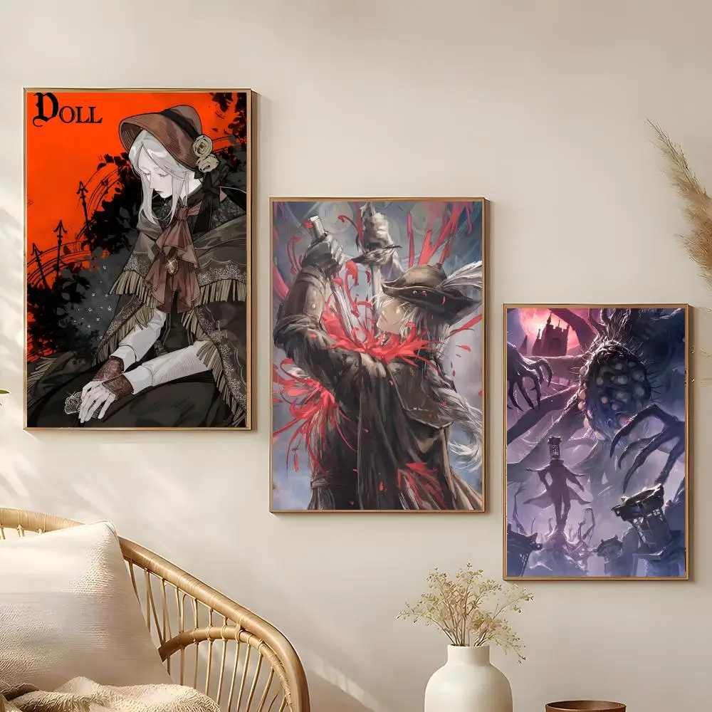 Game Bloodborne Poster Poster Self-adhesive Art Waterproof Paper Sticker Coffee House Bar Room Wall Decor