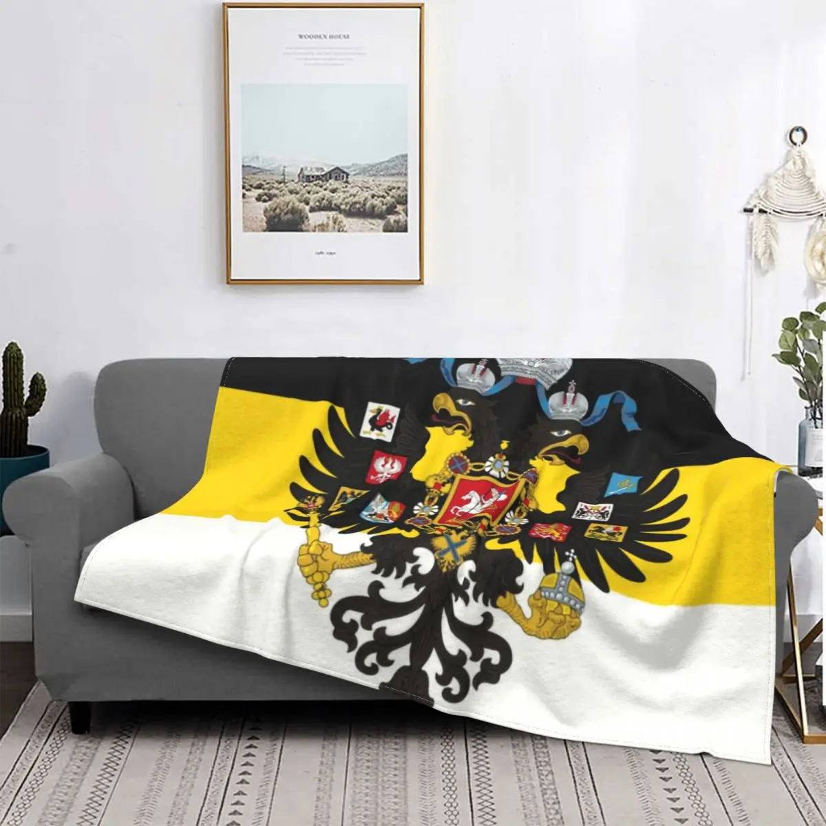 

Russian Empire Stylised Flag Blanket Soft Fleece Spring Warm Flannel Throw Blankets for Sofa Office Bedroom Bedspread