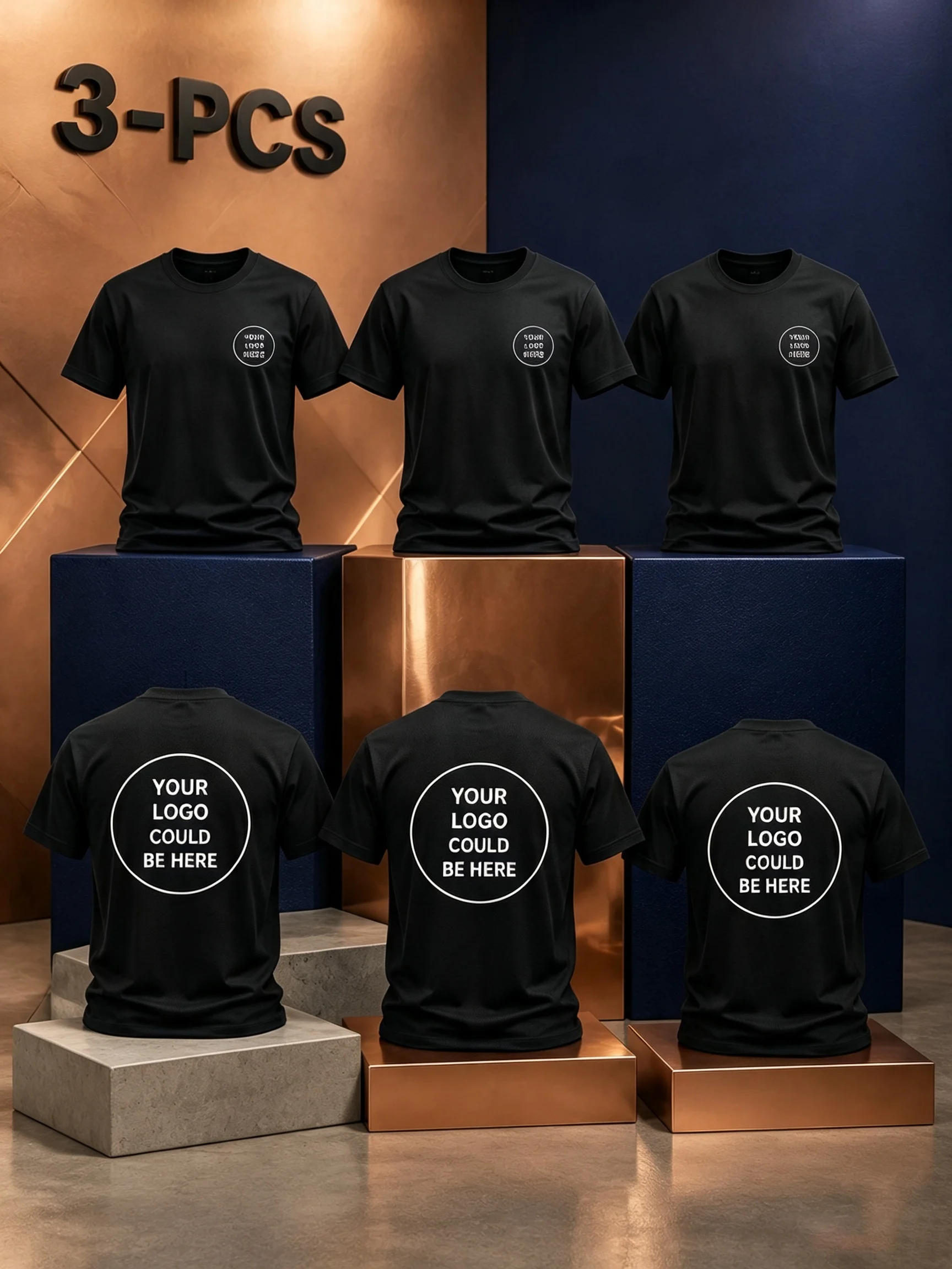 3-Piece Men's Custom T-Shirts, Allowing Personalized Customization of Logos/Photos/Text. Suitable for Fitness, Running, Fishing,