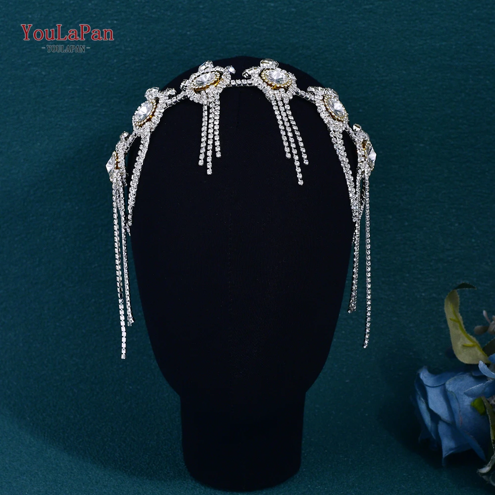 YouLaPan Bride Chains Headdress Handmade Rhinestone Small Crown Wedding Headband Ladies Tiara Silver Color Party Headwear HP708