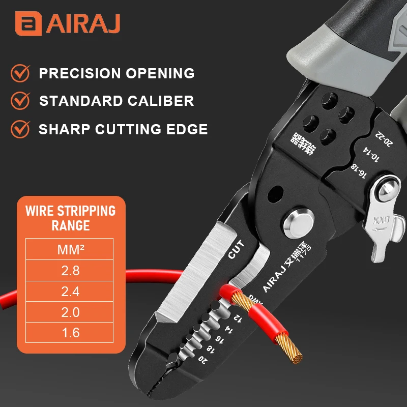 AIRAJ 9-in-1 Wire Stripper, Portable Steel Serrated Pliers Multi Tool for Electrical Wire Stripping Crimping Winding