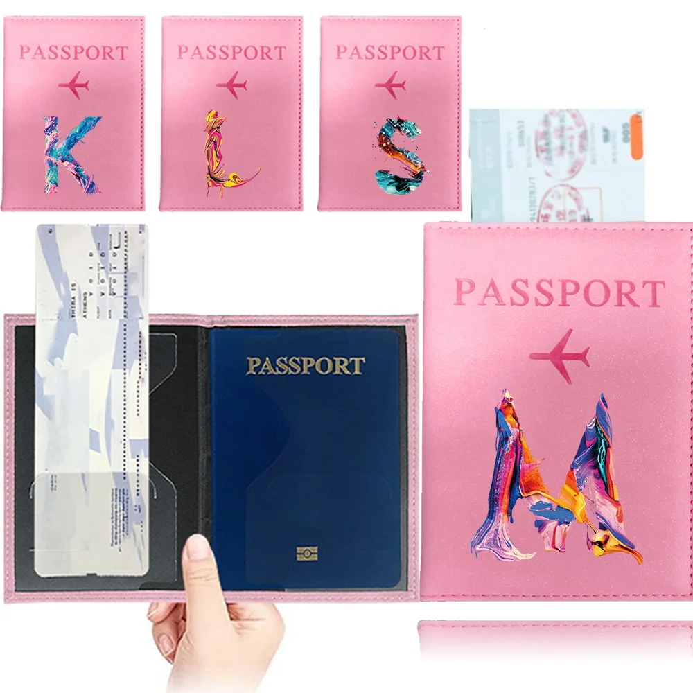 Passport Holder Pink Passport Covers Ultra-thin Document Holder ID Card Covers UV Print Paint Letter Series Travel Accessories