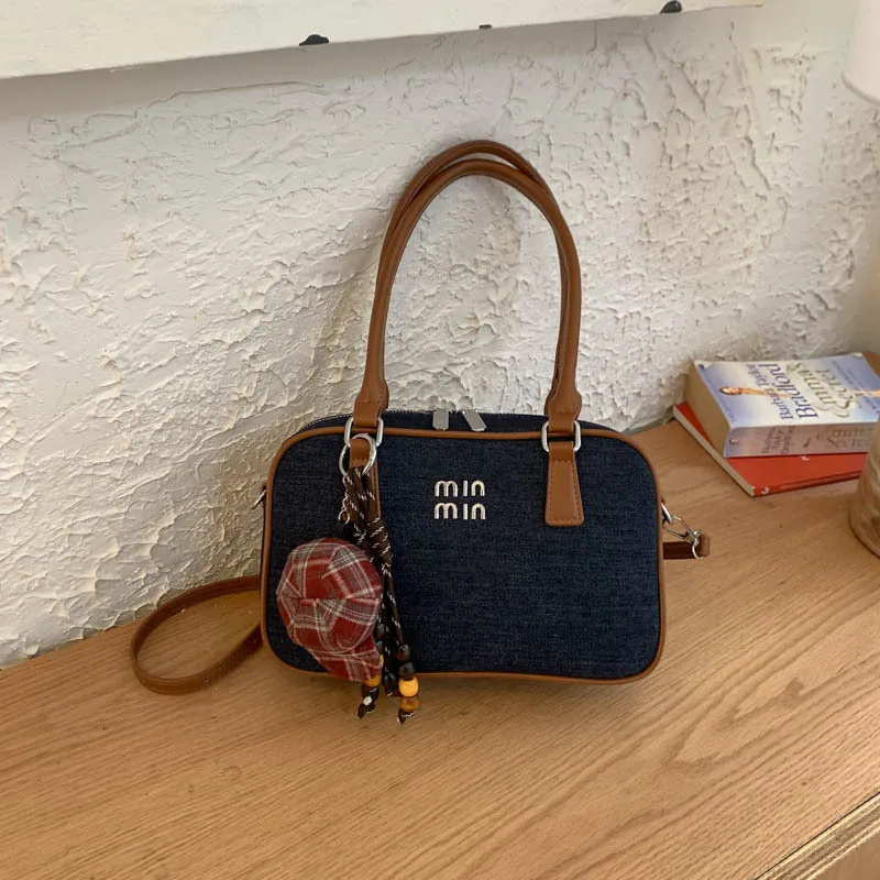 

Новинка 2023 года, женская сумка для боулинга, винтажная шикарная сумка через плечо с цветными блоками, сумка через плечо с регулируемым ремешком для ежедневного использования и работы ​