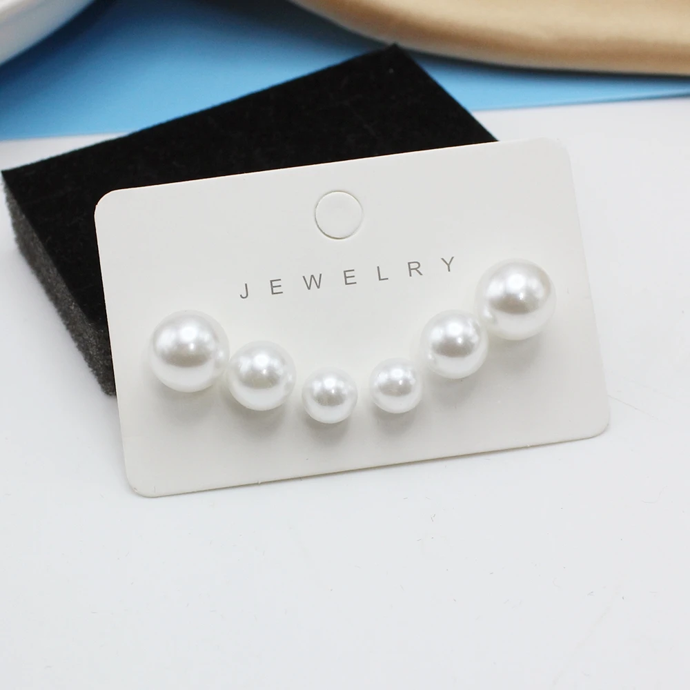 8mm 10mm 12mm 3Pairs/Lot White Imitation Pearl Jewelry Set Stud Earring for Women Korean Sweet Temperament Wholesale Girl Gift