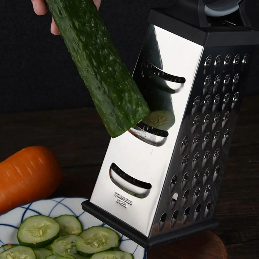 Manual 4 Sides Vegetable Grater Oval Handle Non-slip Bottom Cheese Grater Upright Stainless Steel Vegetable Slicer Kitchen