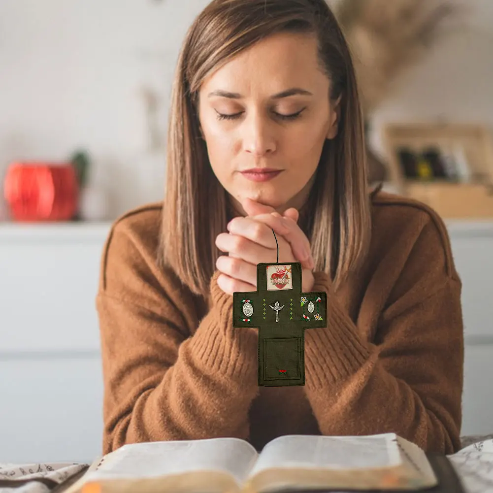 1/2 قطعة ضريح الجيب ث/الصليب داخل لحاف الصلاة اليدوية خياطة اللحاف الملونة ذكرى الهدايا المسيحية لعيد الميلاد عيد الفصح #4