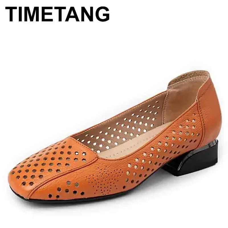 

Genuine Leather Hollow Out Shoes For Women Low Heels Pumps 2023 New Designers Leisure Concise OL Working Shoes Plus 43