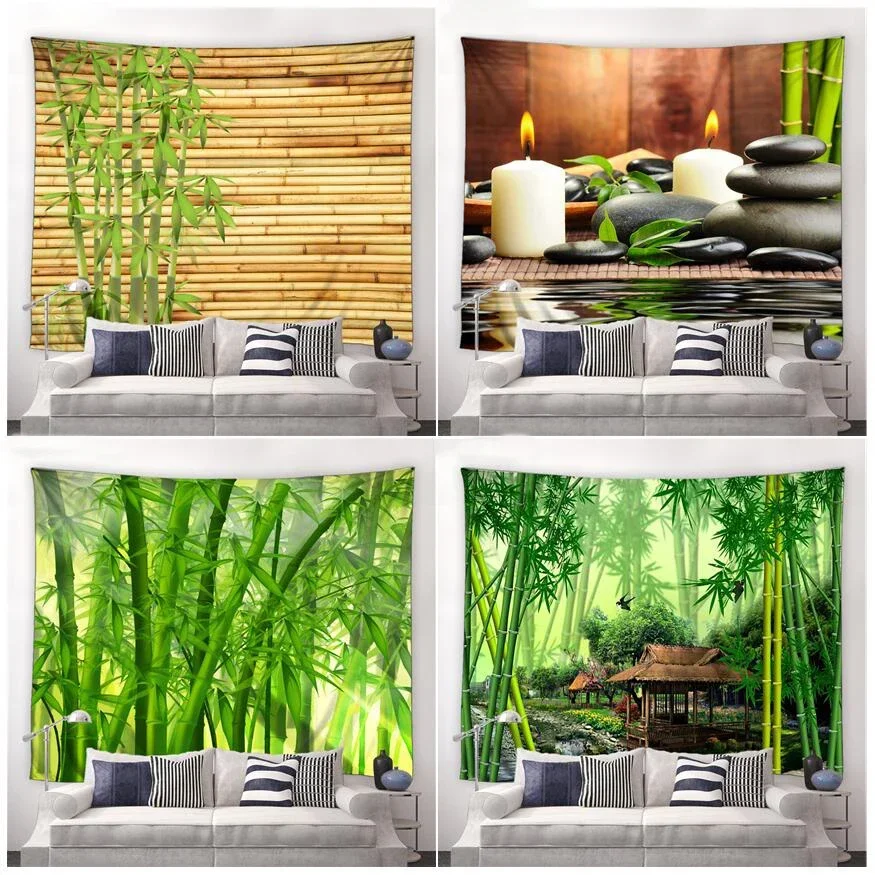 Study home scenery wall hanging scenery Bohemian blanket Zen green bamboo tapestry pastoral scenery Chinese style tapestry