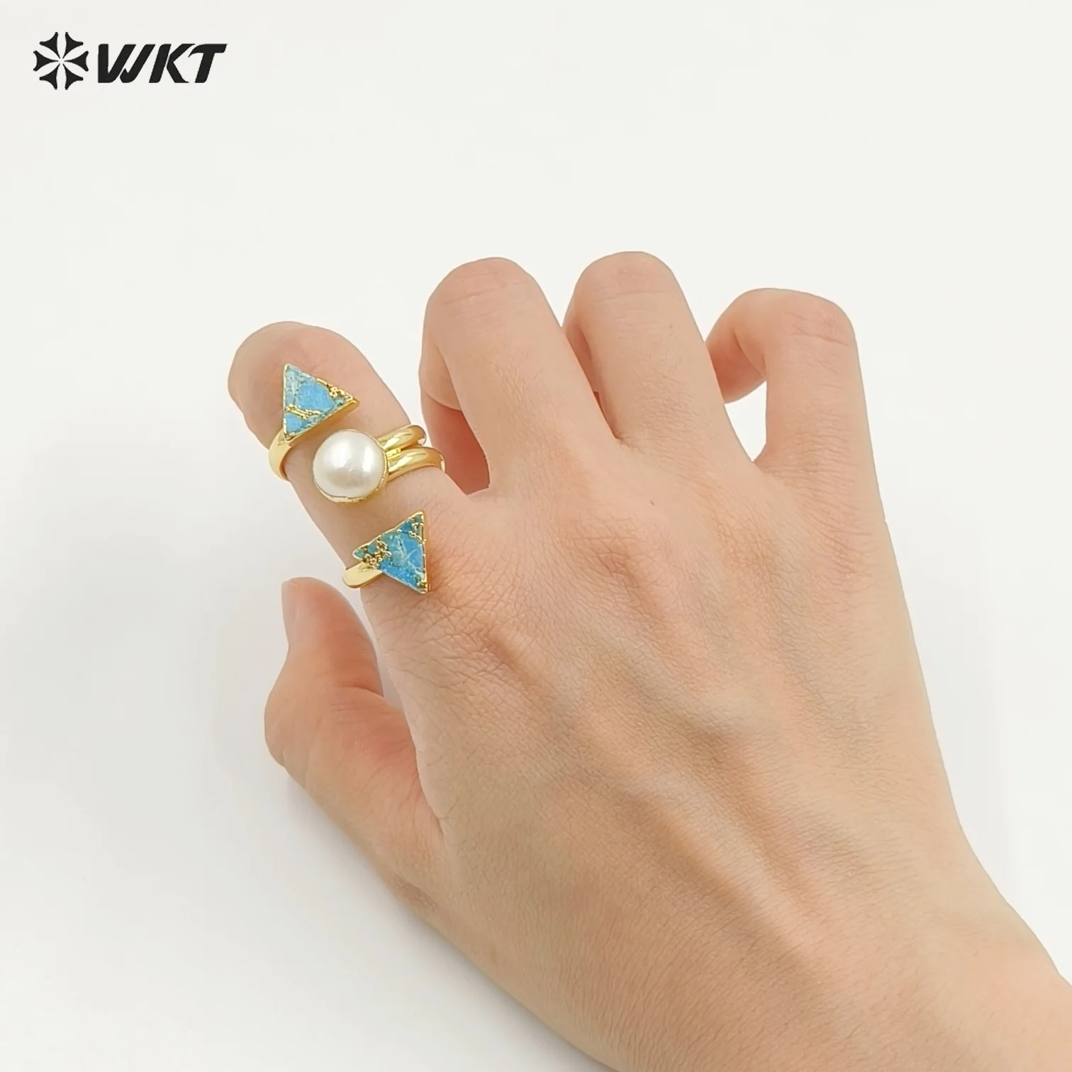 

WT-R437 WKT 2022 Retro ring HOT STYLE copper turquoise ring gold-plate lady Rings adjustable ring fashion girl party accessory