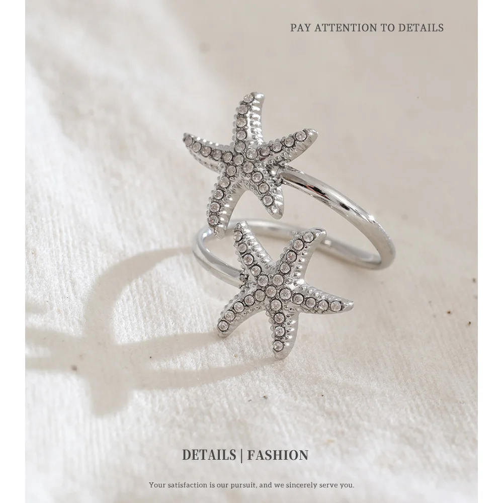 NiNice خاتم من الفولاذ المقاوم للصدأ نجم البحر نجمة خماسية نمط المحيط نمط الشاطئ موضة الصيف هدايا مجوهرات مختارة #3