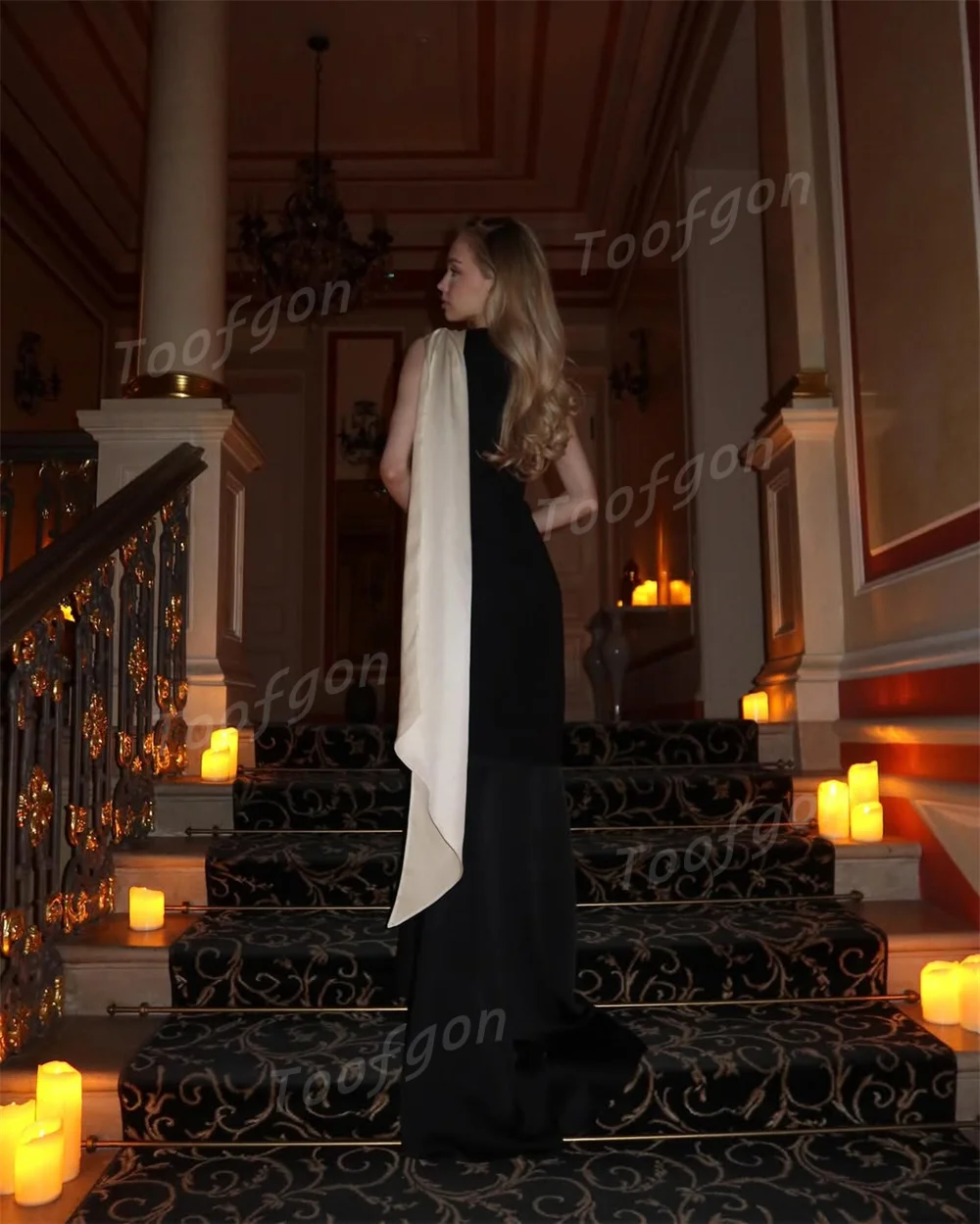 فساتين سهرة طويلة حورية البحر أنيقة برقبة دائرية من Toofgon مخصصة بألوان متباينة فستان حفلات نسائي سعودي مناسبة خاصة للحفلات