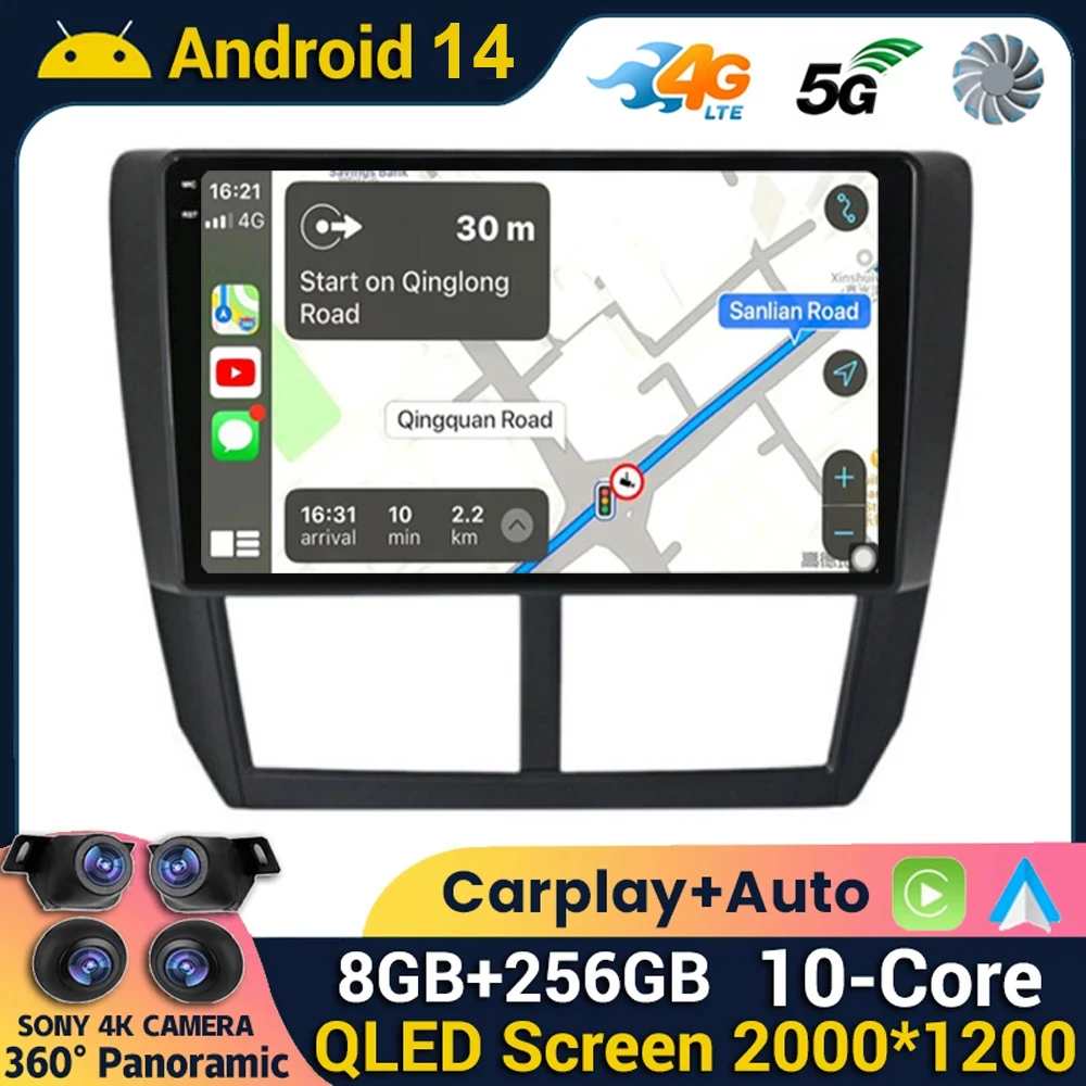 Android 14 Carplay Car Radio For Subaru Forester 3 SH WRX 2007-2013 For Subaru Impreza GH GE Multimedia Player Stereo Head Unit